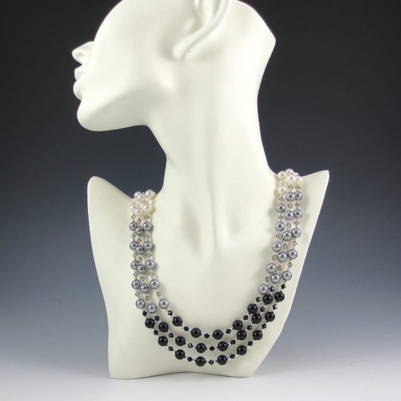 Crystal Pearl, Crystal, Sterling 3-Strand Necklace - Picture 2 of 5